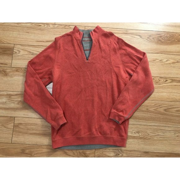 Tommy Bahama Reversible Sweater Men's L 1/4 Zip Up Orange Brown Long Sleeve - Picture 2 of 5